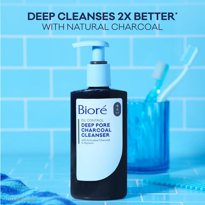Biore Deep Pore Charcoal Face Wash, Daily Facial Cleanser for Dirt & Makeup Removal, for Oily Skin, Value Size, 11.45 Fl Oz